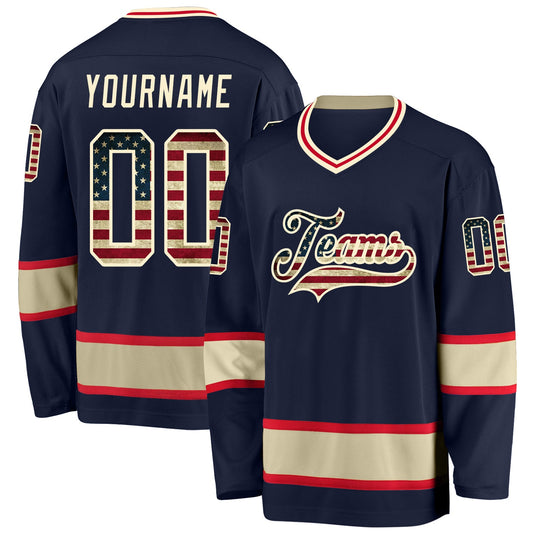 Custom Navy Vintage USA Flag-Cream Hockey Jersey - Sky-Custom