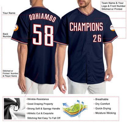 Custom Navy White-Red Authentic Baseball Jersey - Sky-Custom