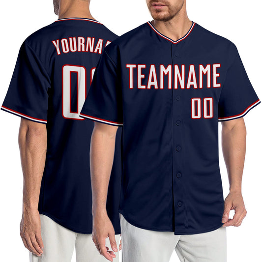 Custom Navy White-Red Authentic Baseball Jersey - Sky-Custom