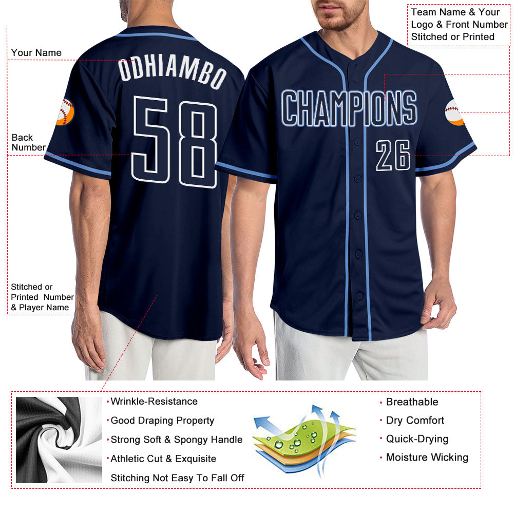 Custom Navy Navy-Light Blue Authentic Baseball Jersey - Sky-Custom