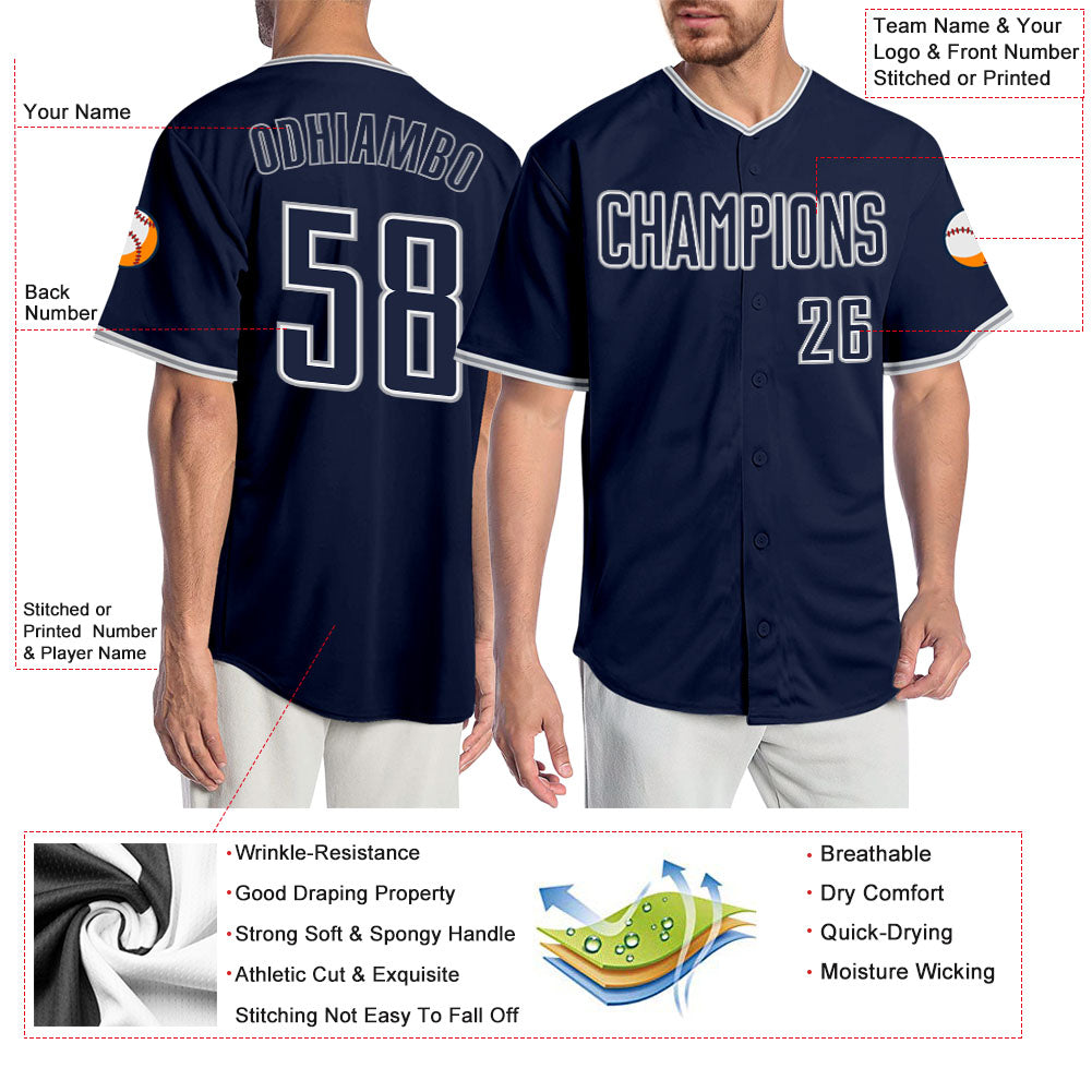 Custom Navy Navy-Gray Authentic Baseball Jersey - Sky-Custom