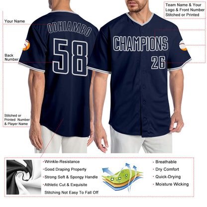 Custom Navy Navy-Gray Authentic Baseball Jersey - Sky-Custom