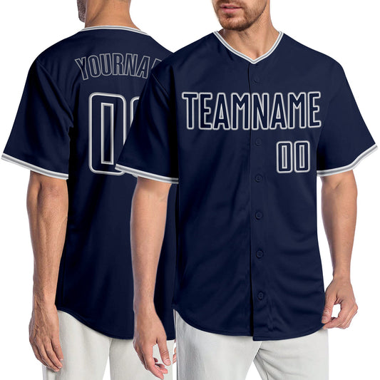 Custom Navy Navy-Gray Authentic Baseball Jersey - Sky-Custom