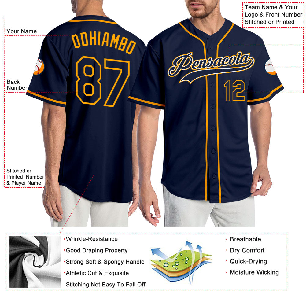 Custom Navy Navy-Gold Authentic Baseball Jersey - Sky-Custom