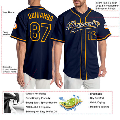 Custom Navy Navy-Gold Authentic Baseball Jersey - Sky-Custom