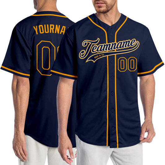 Custom Navy Navy-Gold Authentic Baseball Jersey - Sky-Custom