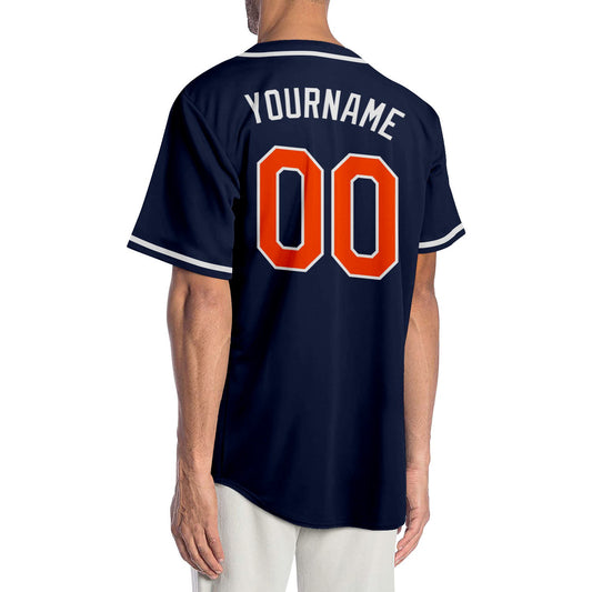 Custom Navy Orange-White Authentic Baseball Jersey - Sky-Custom