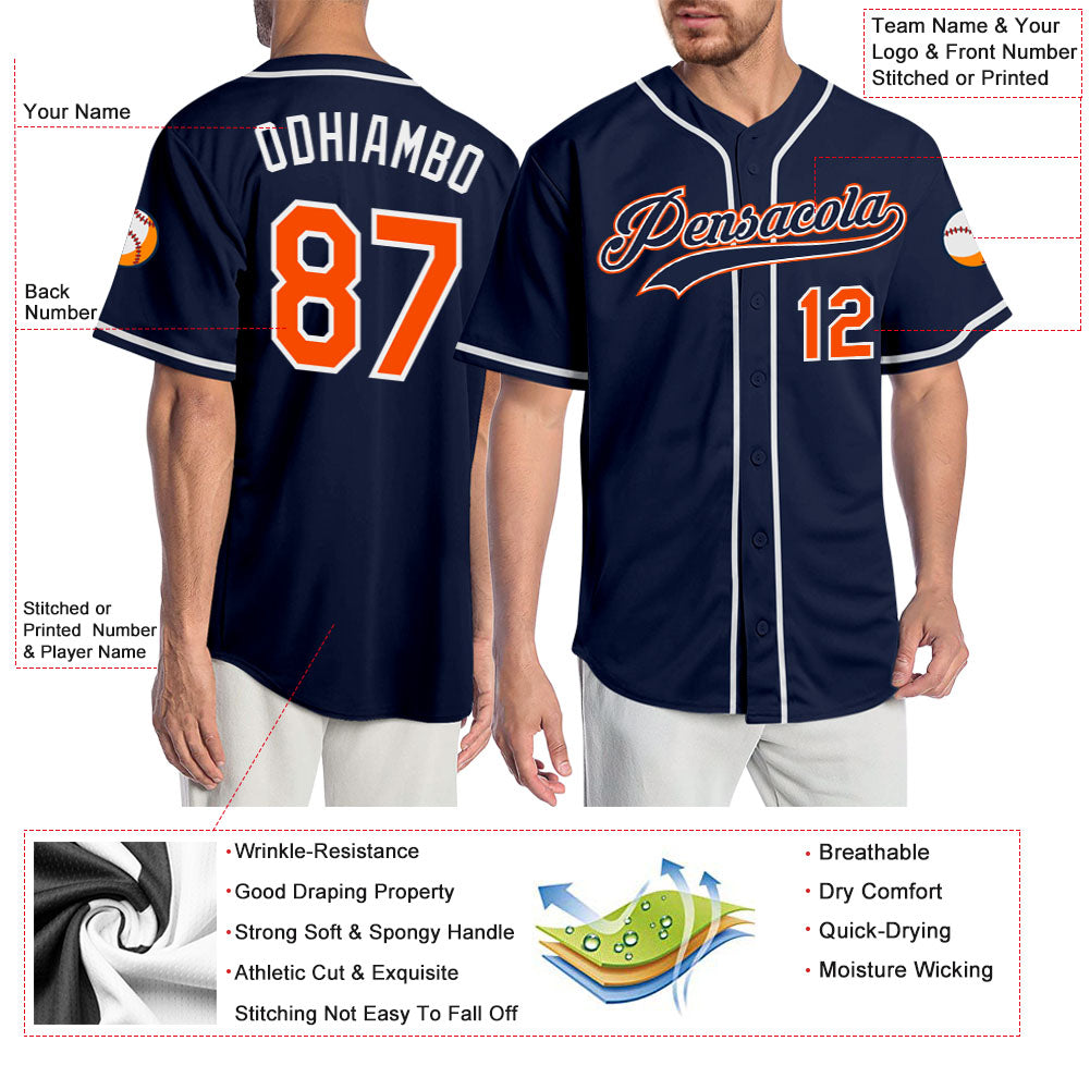 Custom Navy Orange-White Authentic Baseball Jersey - Sky-Custom