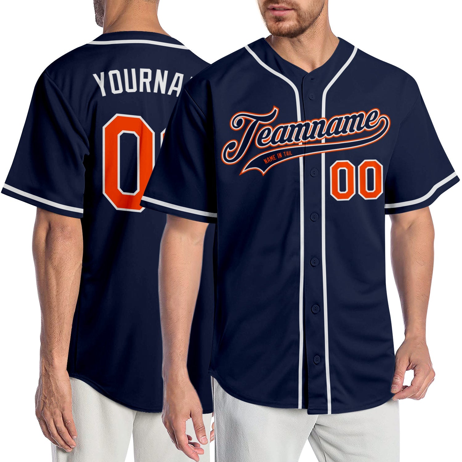 Custom Navy Orange-White Authentic Baseball Jersey - Sky-Custom