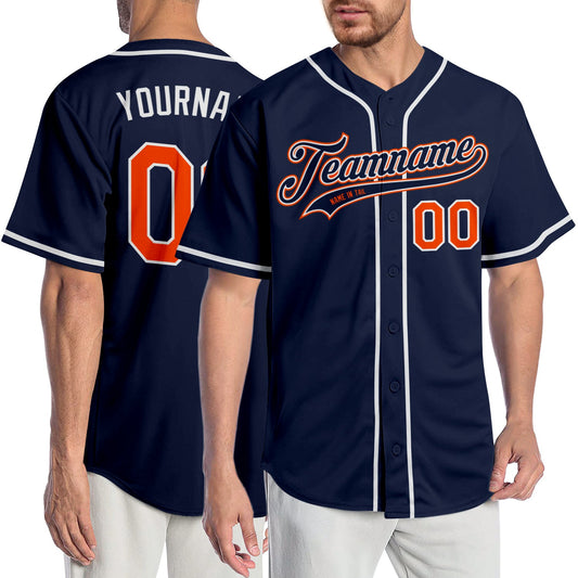 Custom Navy Orange-White Authentic Baseball Jersey - Sky-Custom