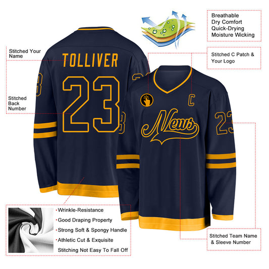 Custom Navy Navy-Gold Hockey Jersey - Sky-Custom