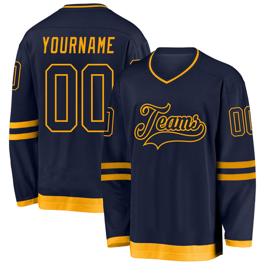 Custom Navy Navy-Gold Hockey Jersey - Sky-Custom