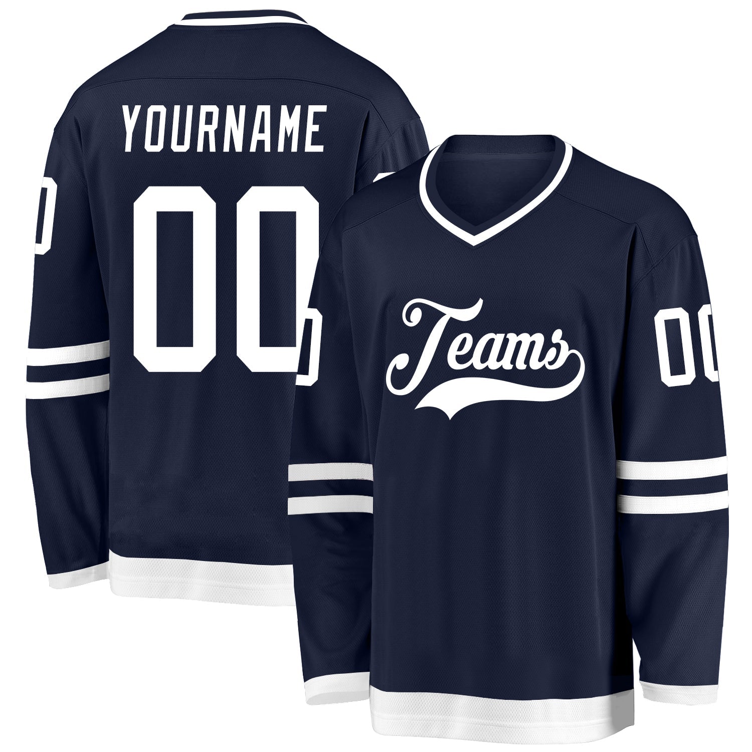 Custom Navy White Hockey Jersey - Sky-Custom