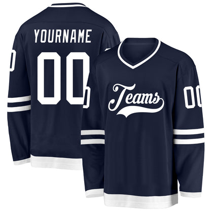 Custom Navy White Hockey Jersey - Sky-Custom
