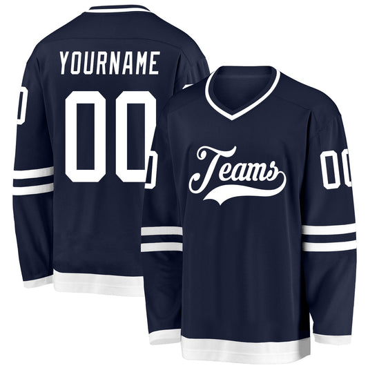 Custom Navy White Hockey Jersey - Sky-Custom