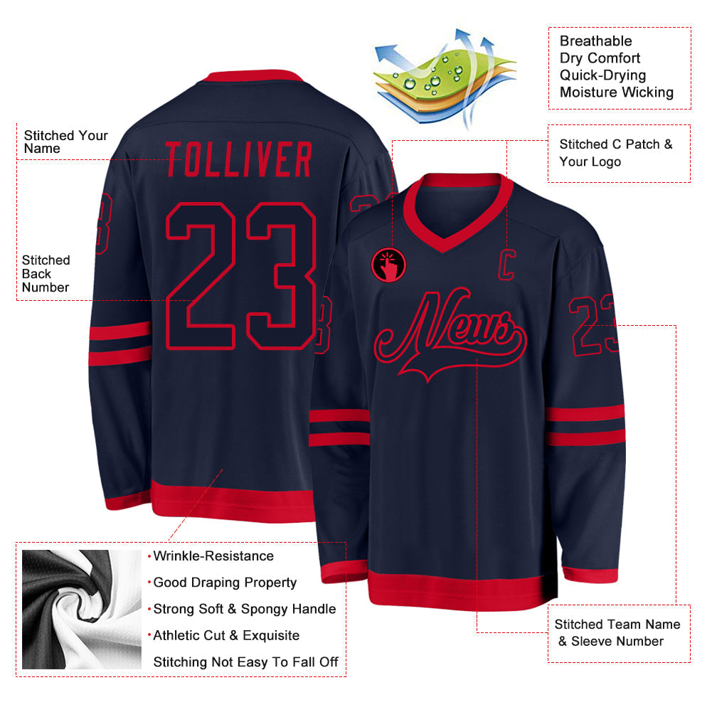 Custom Navy Navy-Red Hockey Jersey - Sky-Custom
