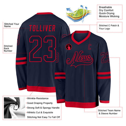 Custom Navy Navy-Red Hockey Jersey - Sky-Custom