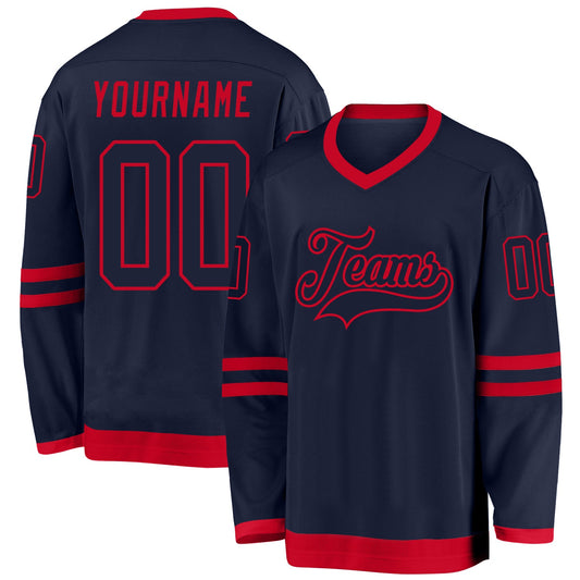 Custom Navy Navy-Red Hockey Jersey - Sky-Custom