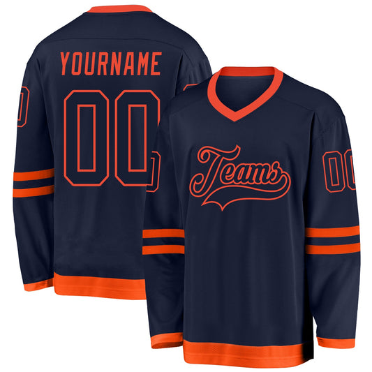 Custom Navy Navy-Orange Hockey Jersey - Sky-Custom