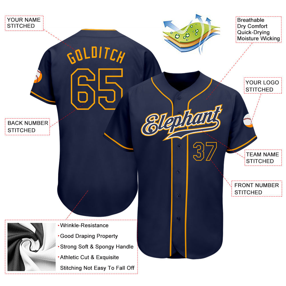 Custom Navy Navy-Gold Authentic Baseball Jersey - Sky-Custom