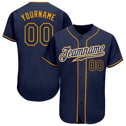 Custom Navy Navy-Gold Authentic Baseball Jersey - Sky-Custom