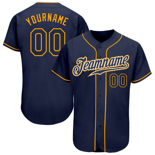 Custom Navy Navy-Gold Authentic Baseball Jersey - Sky-Custom
