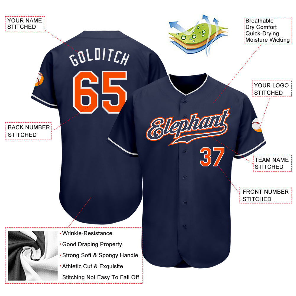 Custom Navy Orange-White Authentic Baseball Jersey - Sky-Custom