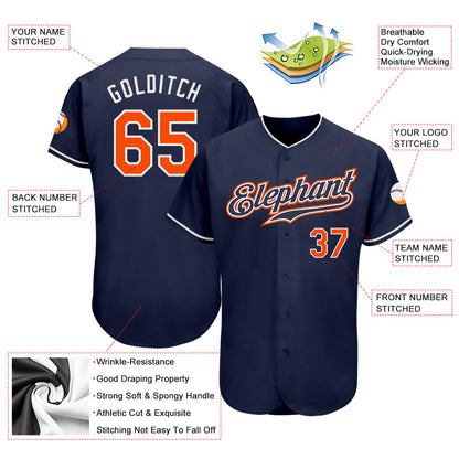 Custom Navy Orange-White Authentic Baseball Jersey - Sky-Custom