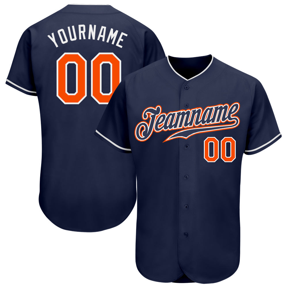 Custom Navy Orange-White Authentic Baseball Jersey - Sky-Custom
