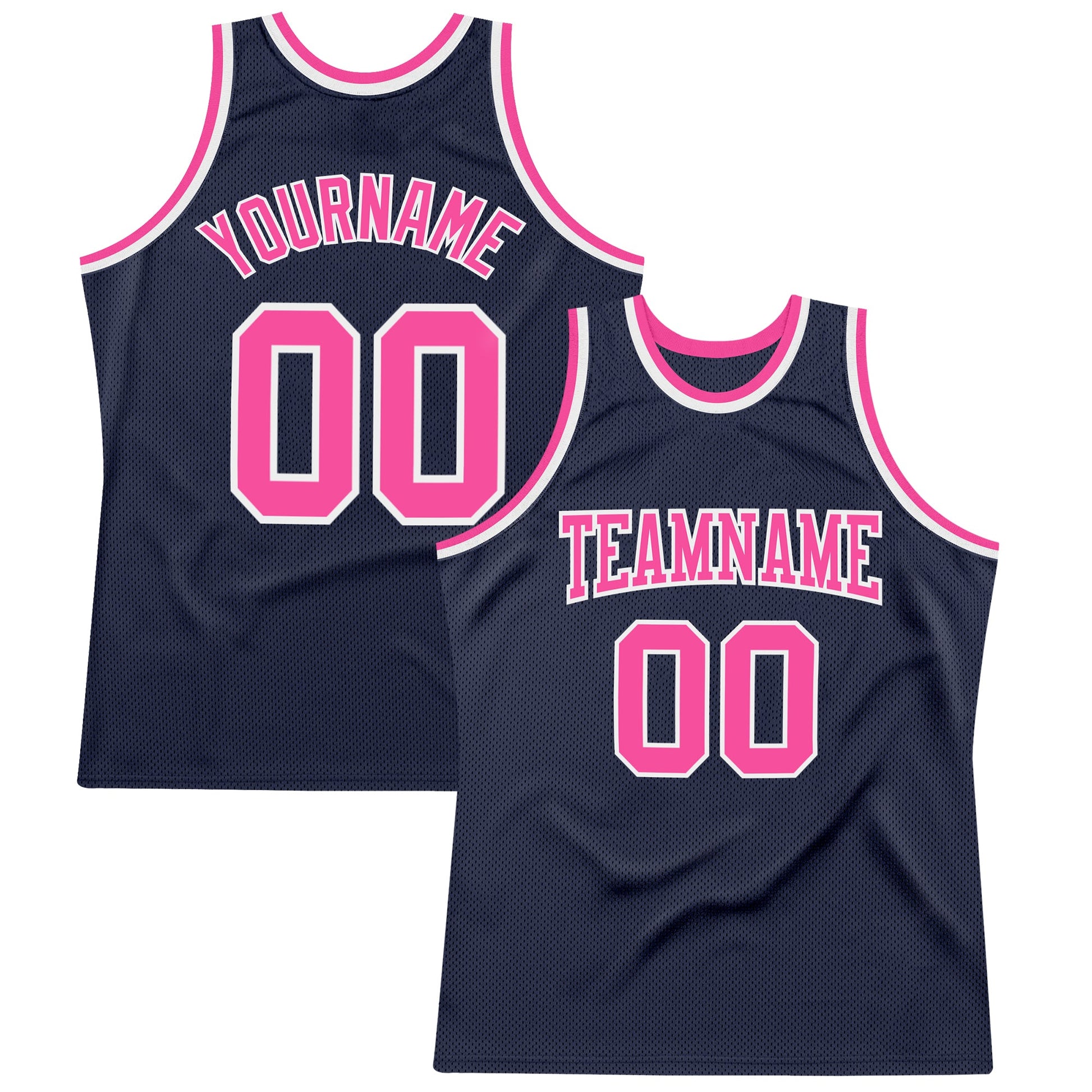 Custom Navy Pink-White Authentic Throwback Basketball Jersey - Sky-Custom