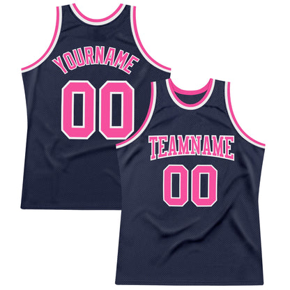 Custom Navy Pink-White Authentic Throwback Basketball Jersey - Sky-Custom