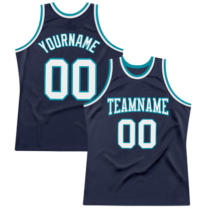 Custom Navy White-Teal Authentic Throwback Basketball Jersey - Sky-Custom