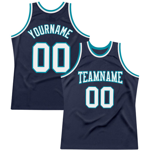 Custom Navy White-Teal Authentic Throwback Basketball Jersey - Sky-Custom