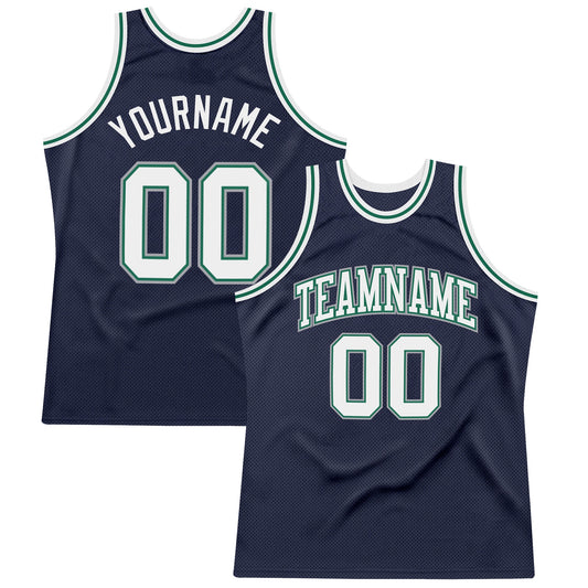 Custom Navy White-Kelly Green Authentic Throwback Basketball Jersey - Sky-Custom