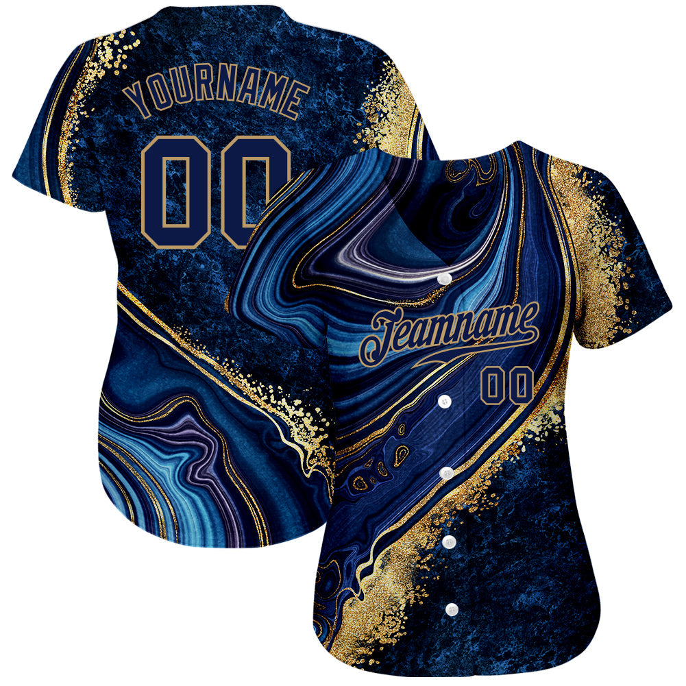 Custom Navy Navy-Old Gold 3D Pattern Design Marble Authentic Baseball Jersey - Sky-Custom