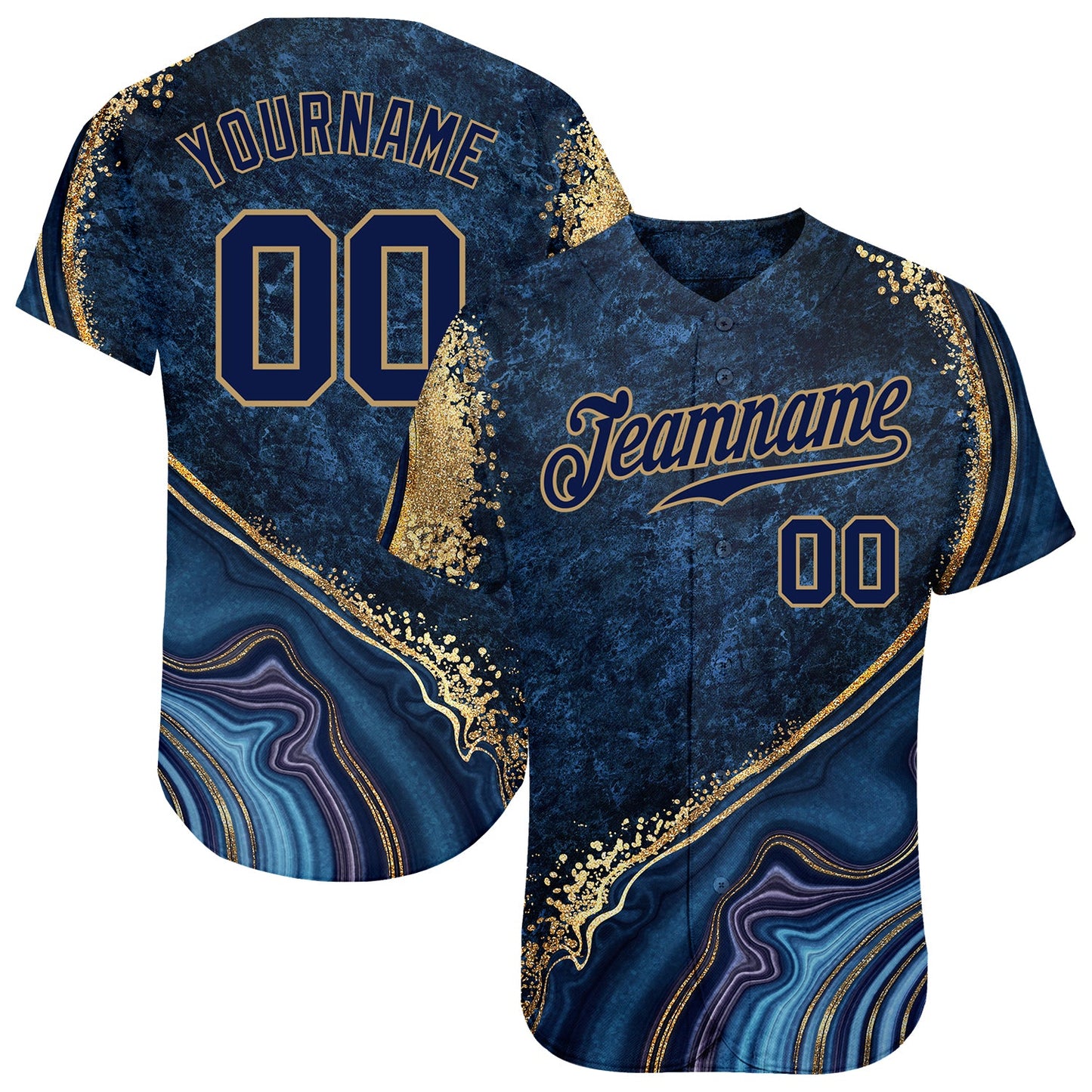 Custom Navy Navy-Old Gold 3D Pattern Design Marble Authentic Baseball Jersey - Sky-Custom