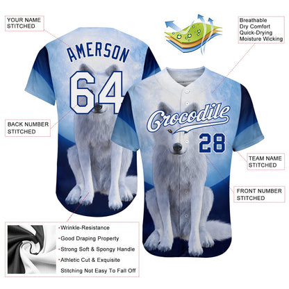 Custom Navy White-Royal 3D Pattern Design Wolf Authentic Baseball Jersey - Sky-Custom