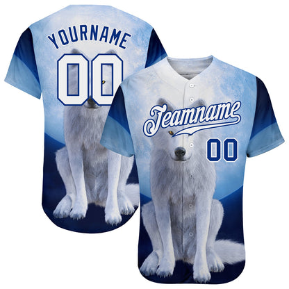 Custom Navy White-Royal 3D Pattern Design Wolf Authentic Baseball Jersey - Sky-Custom