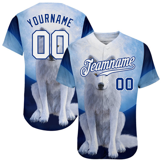 Custom Navy White-Royal 3D Pattern Design Wolf Authentic Baseball Jersey - Sky-Custom