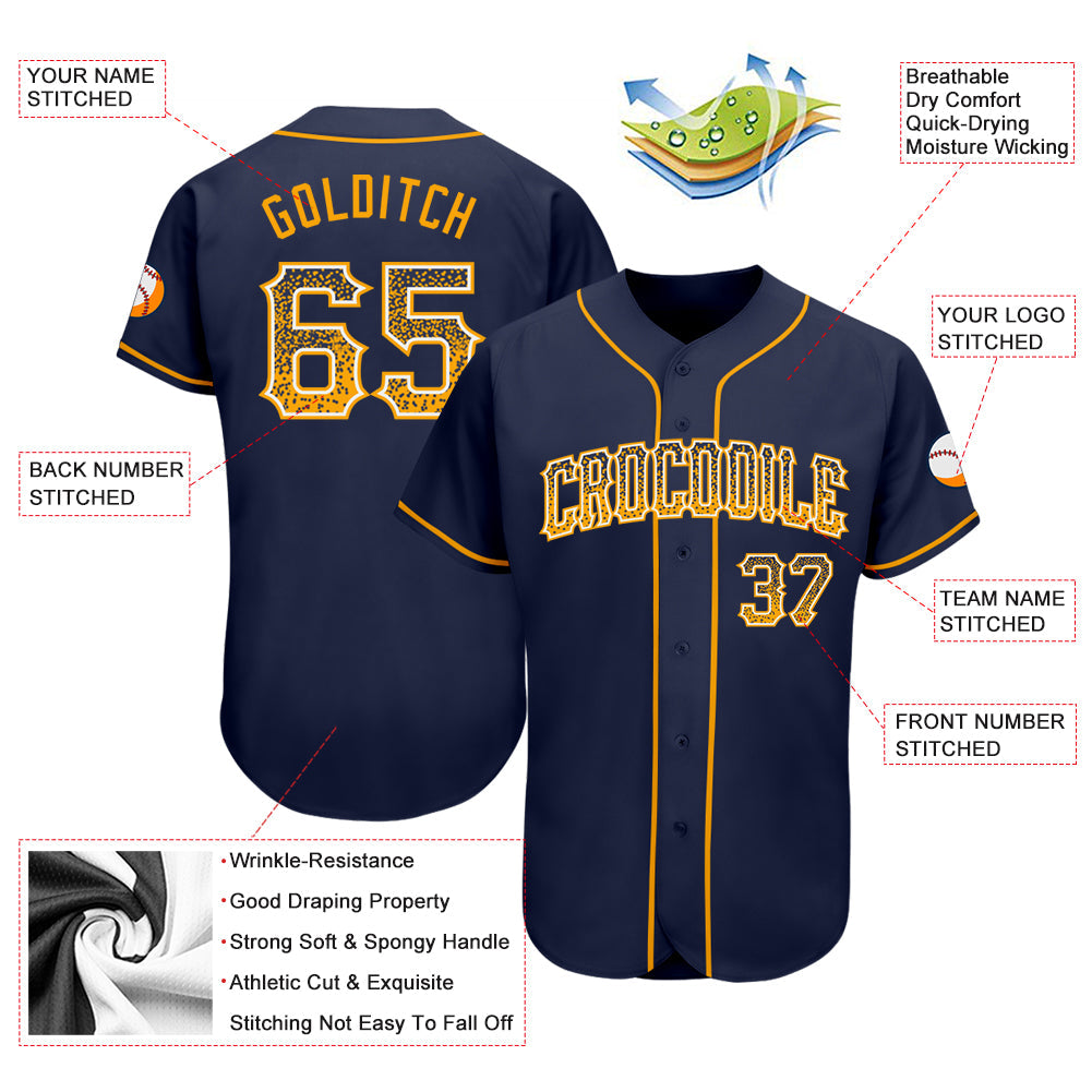 Custom Navy Gold-White Authentic Drift Fashion Baseball Jersey - Sky-Custom