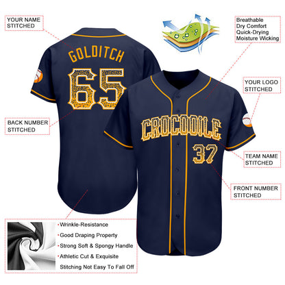 Custom Navy Gold-White Authentic Drift Fashion Baseball Jersey - Sky-Custom