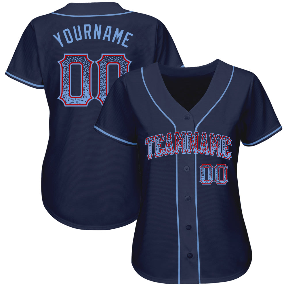 Custom Navy Light Blue-Red Authentic Drift Fashion Baseball Jersey - Sky-Custom