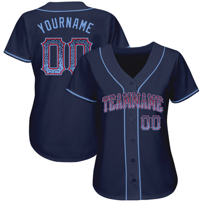 Custom Navy Light Blue-Red Authentic Drift Fashion Baseball Jersey - Sky-Custom