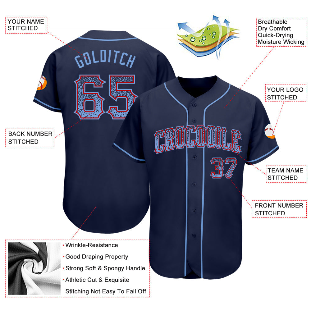 Custom Navy Light Blue-Red Authentic Drift Fashion Baseball Jersey - Sky-Custom