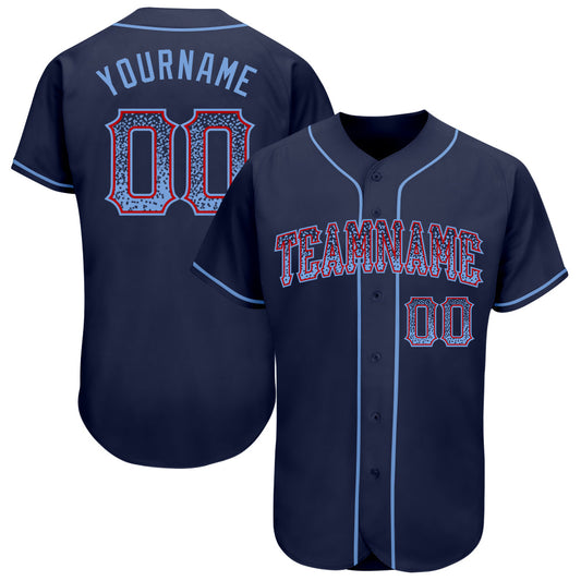 Custom Navy Light Blue-Red Authentic Drift Fashion Baseball Jersey - Sky-Custom