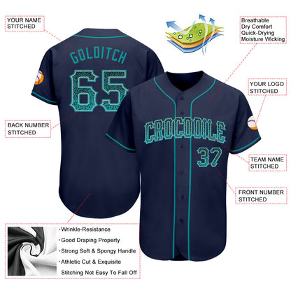 Custom Navy Teal-Gray Authentic Drift Fashion Baseball Jersey - Sky-Custom