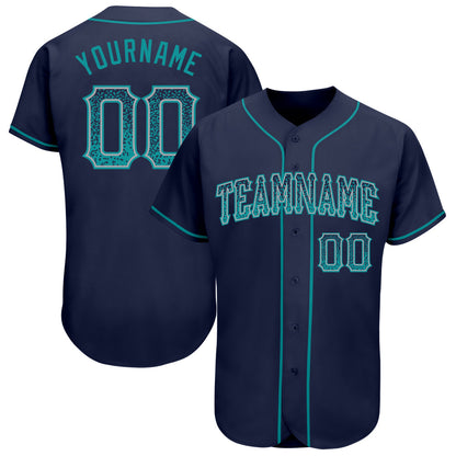 Custom Navy Teal-Gray Authentic Drift Fashion Baseball Jersey - Sky-Custom