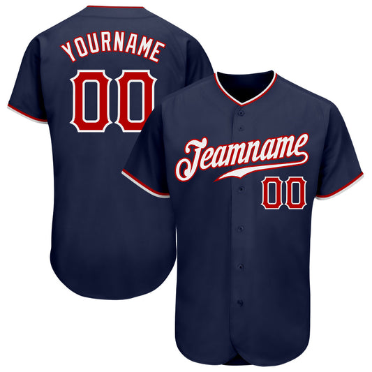Custom Navy Red-White Authentic Baseball Jersey - Sky-Custom