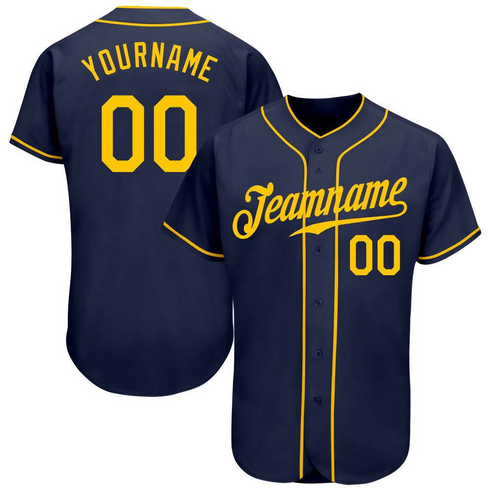 Custom Navy Gold Authentic Baseball Jersey - Sky-Custom