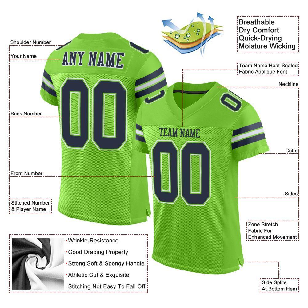 Custom Neon Green Navy-White Mesh Authentic Football Jersey - Sky-Custom